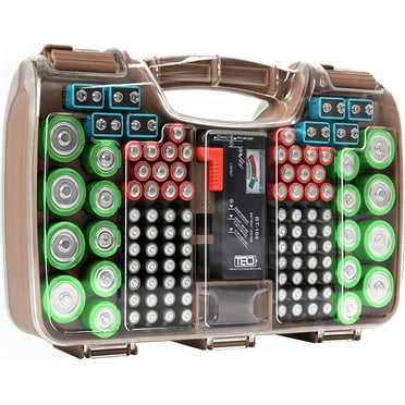 Battery Storage Organizer, The Battery Organizer Storage Case with Tester, Clear Battery Case, Battery Holder for 180 Batteries of Various Sizes, Cocoa