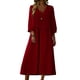 thumbnail image 3 of TaTaai Women's V-neck Pleated Loose Linen Solid Color Dress Three-quarter Sleeve Sun Protection Casual Comfortable Dress for Spring Summer Gift, 3 of 9