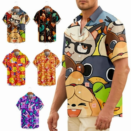 

Mens Kids Casual Button Down Short Sleeve Tops Shirt Front-Pocket Polyester Clothing Apparel for Teen and Adult