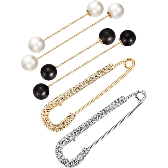 6 Pieces Sweater Shawl Clips Retro Pearl Brooch Pins Crystal Cardigan Collar Clip Dress Shirt Clip for Back Cinch and Waist for Women Girl Clothing Costume Accessory
