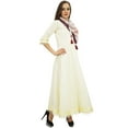 thumbnail image 4 of Bimba Flared Cream Cotton Pom-Poms Kurta Classic Anarkali Dress With Scarf - 6, 4 of 4