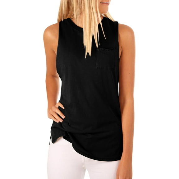 Sherrylily Women High Neck Cami Tank Top Summer Sleeveless T Shirts Plain Pocket Tunic Blouses