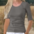 thumbnail image 2 of Sillenn Basic T Shirts Half Sleeve Tee Shirts Round Neck Trendy Casual Blouses Basic Fit Tee Tight Casual Basic Tees 1/2 Sleeve Tops for Women Slim Fitted Tops Cotton Stretchy T-Shirts Grey 5Xl, 2 of 7