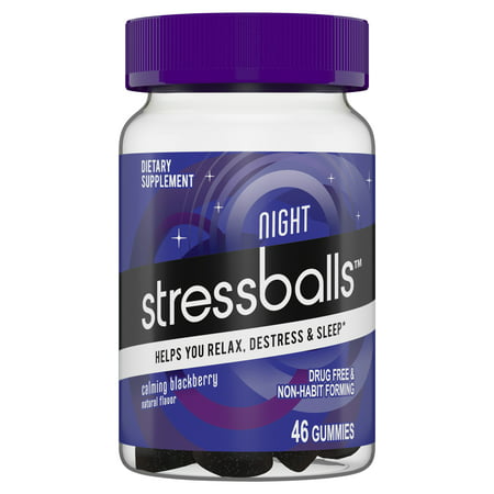 Stressballs NIGHT Sleep and Stress Supplement to Help You Destress and Sleep,* 46 Gummies with Melatonin and an Herbal Blend of Ashwagandha,