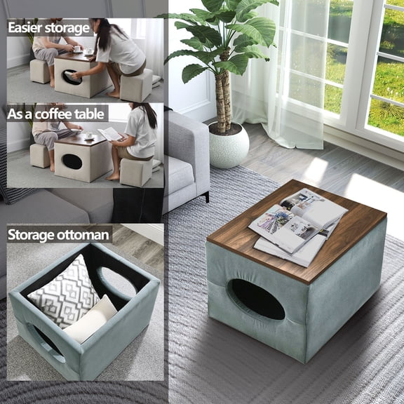 [Video] Welike Waterproof, oil-proof, scratch-proof 25"W Modern design hollow storage ottoman, upholstery, coffee table, two small footstools, easy storage and wide use
