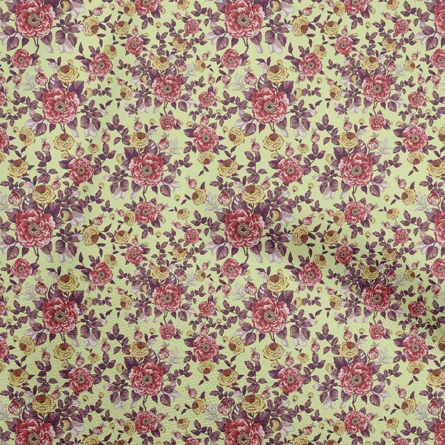 oneOone Polyester Spandex Pale Yellow Fabric Florals Fabric For Sewing Printed Craft Fabric By The Yard 56 Inch Wide