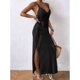 thumbnail image 3 of Womens Crochet Knit Sheer Summer Backless V Neck Side Slit Bathing Suit Cover Up Midi Dress Black One Size, 3 of 6