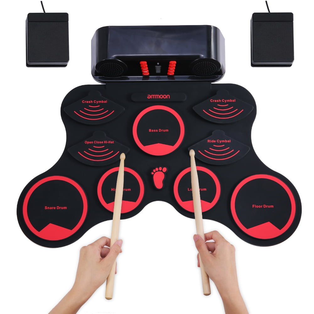 ammoon Portable Electronic Drum Set Digital Roll-Up MIDI Drum Kit 9 Silicon V6N2 