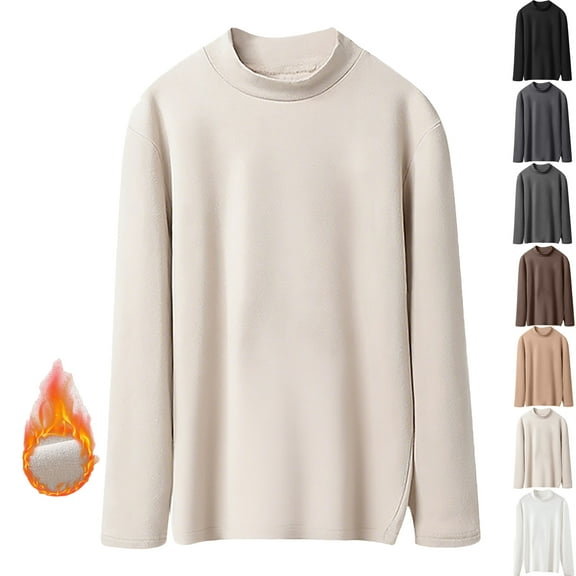 Seamless Layering Shirts for Women Autumn Winter Warm Long Sleeve Shirt Fleece-Lined Top with Round High Neck Thermal Blouses Women's Cozy Sweater Plus Size M-5XL