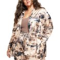 thumbnail image 1 of Nina Parker Womens Velvet Oversized Button Up Shirt, Brown, Plus Size, 4X, 1 of 1