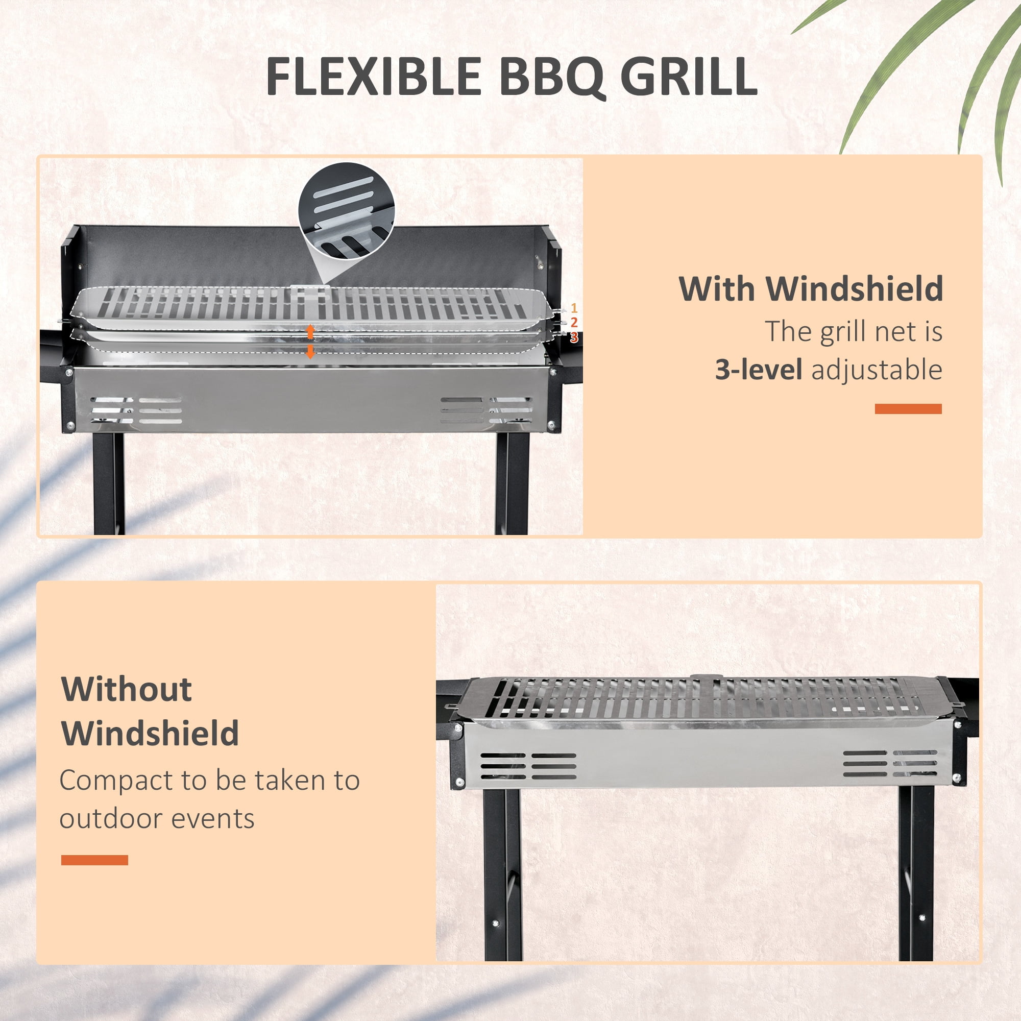 Outsunny BBQ Rotisserie Grill, Charcoal Split Roaster, Black
