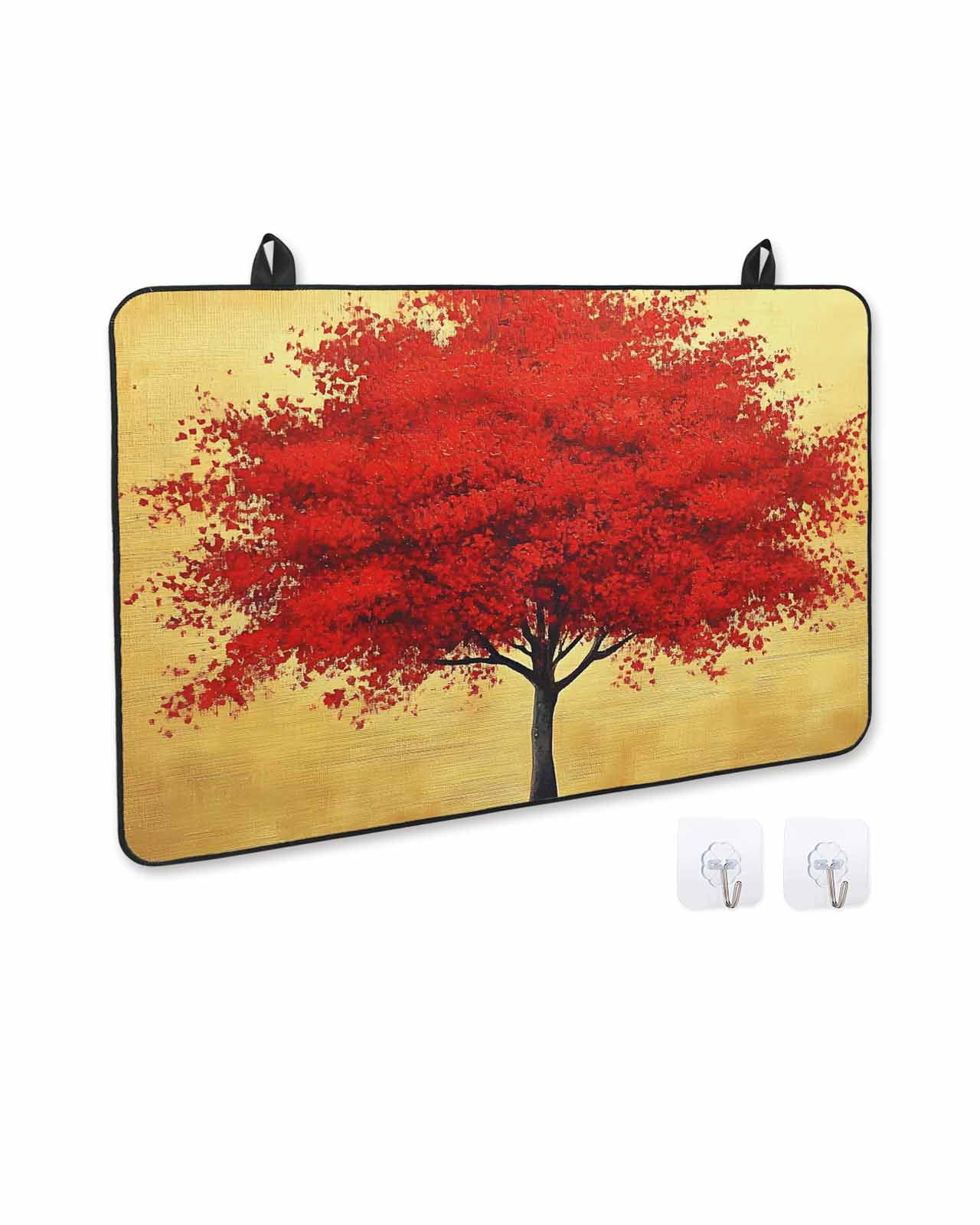 nqOlkjepod Large Induction Cooktop Protector Mat 24"x21", Red Tree Stove Top Covers for Electric Stove, Autumn Leaves Retro Watercolor Botanical Stove Burner Cover Mats, Glass Top Stove Cover