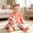 thumbnail image 2 of Enyan Baby Girl Clothes Newborn Fall Winter Outfit Ruffled Long Sleeve Romper Lace Dress Headband Stocking 4Piece Skirt Set 0-18 Months Pink,9-12 Months, 2 of 7