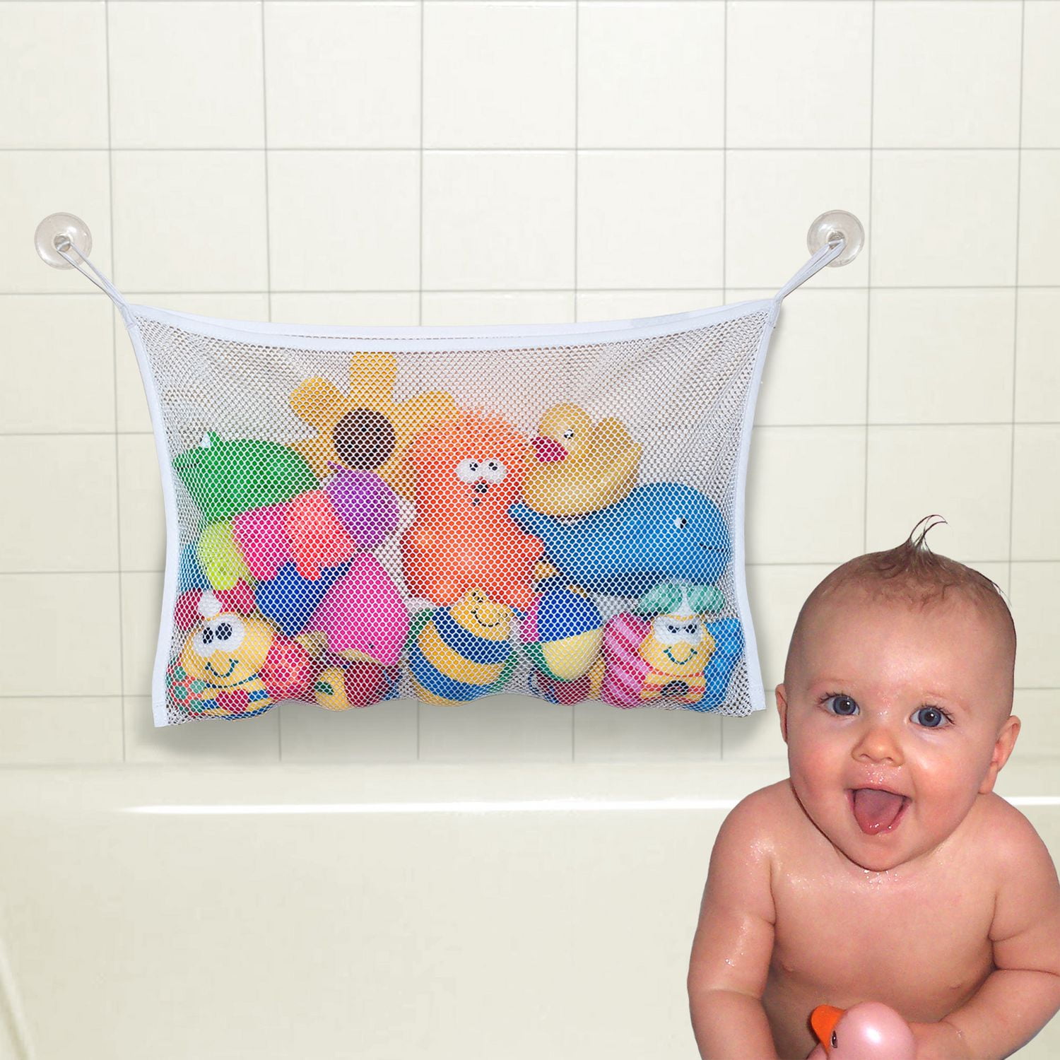 Munchkin Panier De Rangement Jouets Bain - Filet Suspendu Avec Ventouses - Organisateur Salle De Bain