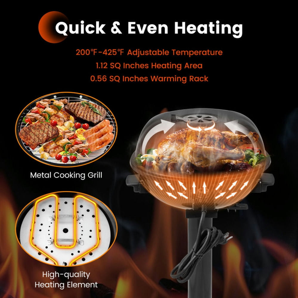 Spaco 1600W Electric BBQ Grill with Removable Non-Stick Warming Rack, Camp Stove for Outdoor Cooking