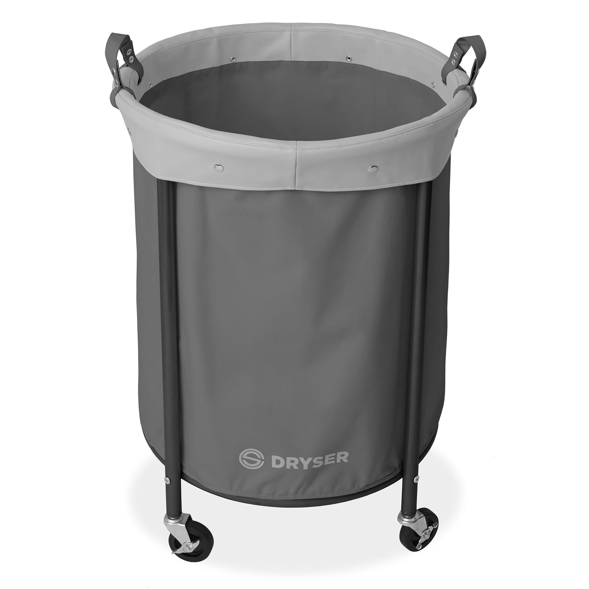 Round Commercial Heavy-Duty Rolling Laundry Hamper on Wheels with Removable Canvas Bin, Gray