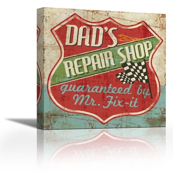 Mancace IV - Dads Repair Shop - Contemporary Fine Art Giclee on Canvas Gallery Wrap - wall décor - Art painting - 24 x 24 Inch - Ready to Hang