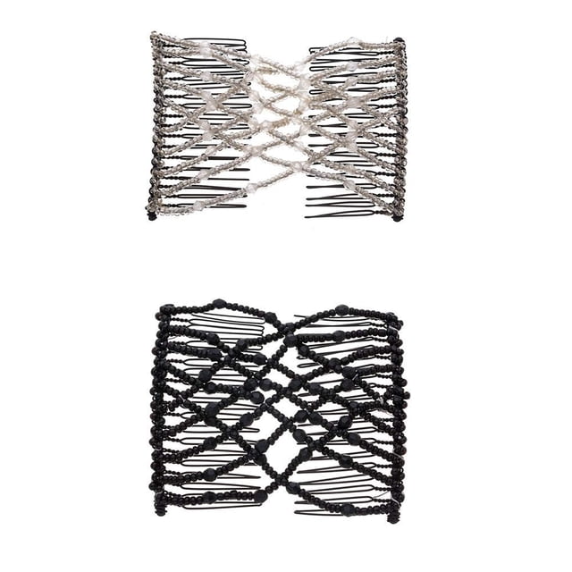 LOVEF Fashion Trend - Peines dobles fáciles de estirar, peines mágicos para el cabello, color blanco y negro