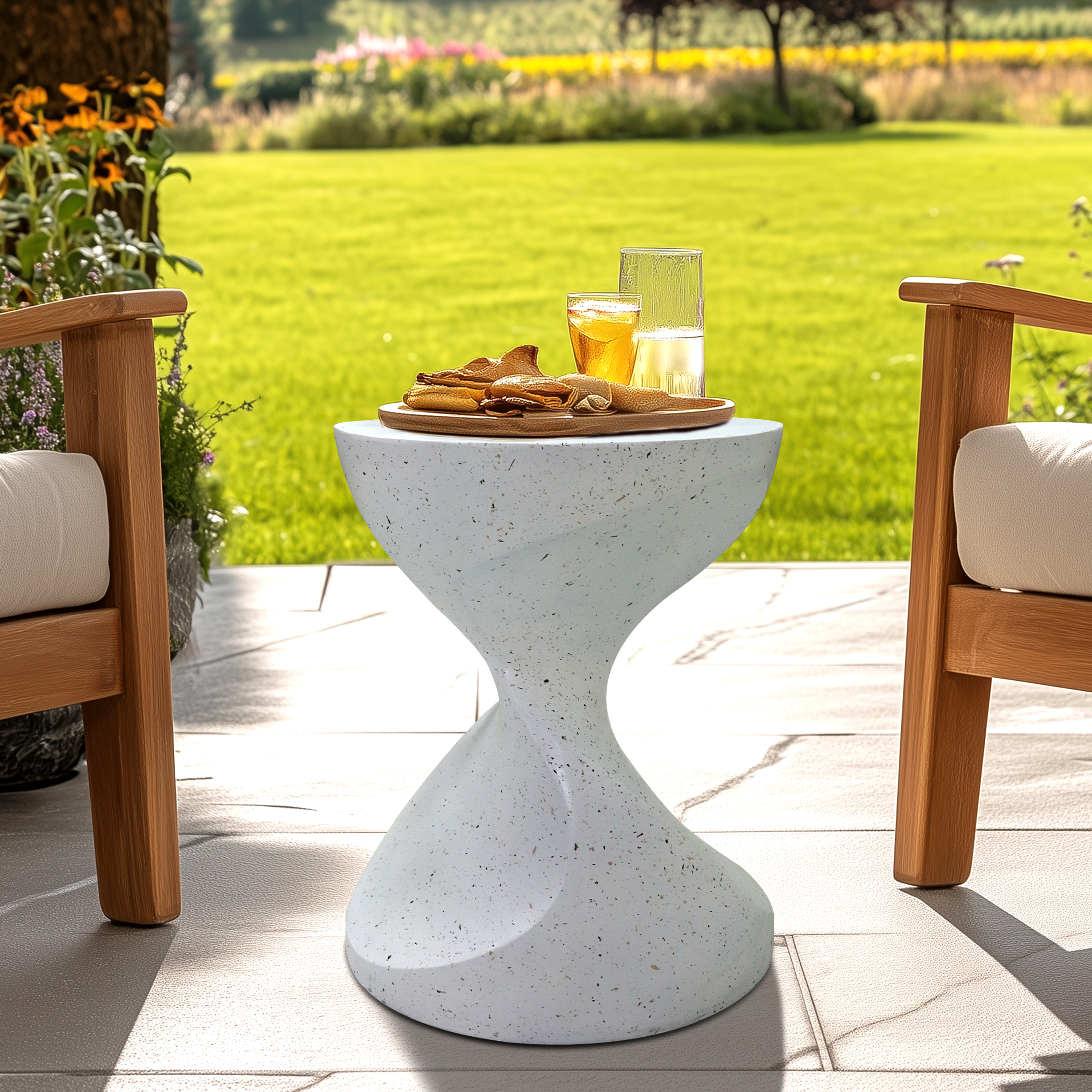 Wisfor Elegant Twist Lightweight Concrete Table Outdoor Indoor Accent Coffee Table End Side Table Stool, 14.76x19.68 inch