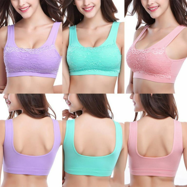 Popvcly Wire Free & Soft Padded Yoga Sports Bra M-2XL Ladies Breathable  Seamless Lace Running Fitness Underwear 