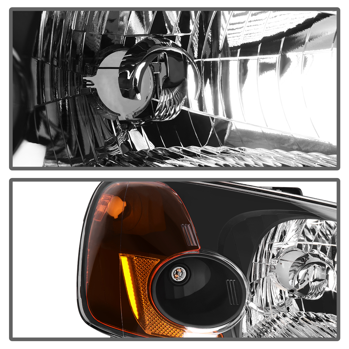 RVNI Fits 2001-2003 Honda Civic 4-Door Sedan Black Headlights Amber Corner Lamps