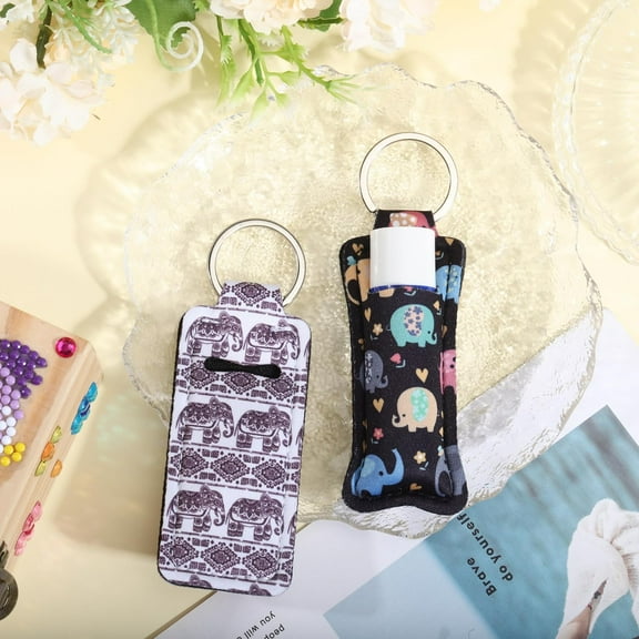 2Pcs Chapstick Holder Keychain 1.5x3.8'' Lip Balm Holder Keychain Lightweight Lipstick Sleeve Pouch with Cute Elephant Pattern for Women Girls