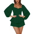 thumbnail image 1 of LYANER Women's Jumpsuit Lantern Long Sleeve Ruffle Layer Tie Mini Short Romper, 1 of 6