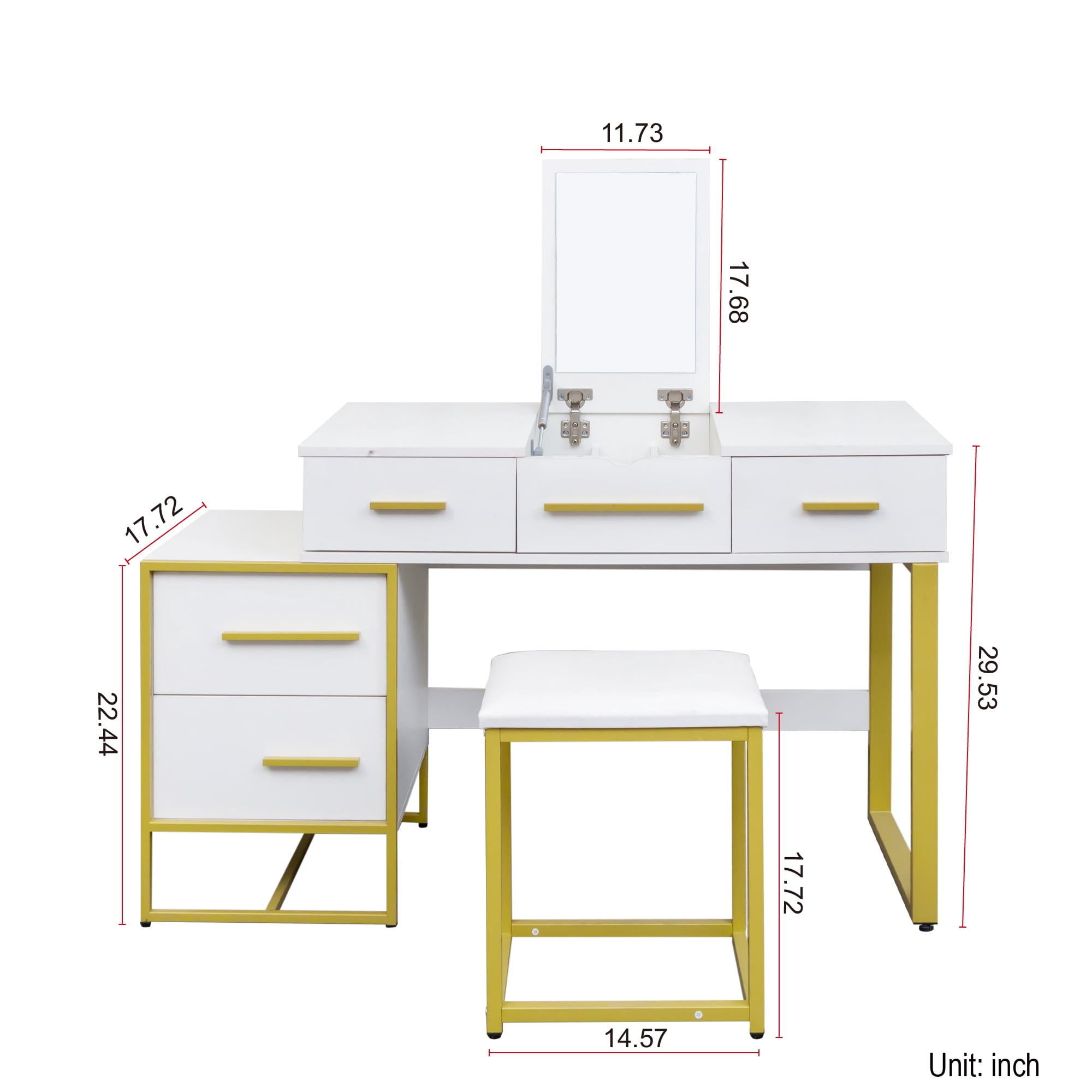 Makeup Vanity Set with Mirror , Dresser Table with Nightstand , with 4 Drawers