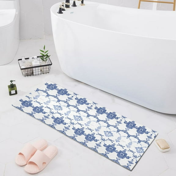 Elegant and Traditional Floral Bath Mat 39x20 Non-Slip Bathroom Rugs Absorbent Soft Plush Quick Dry for Tub Shower Kitchen Home Decor