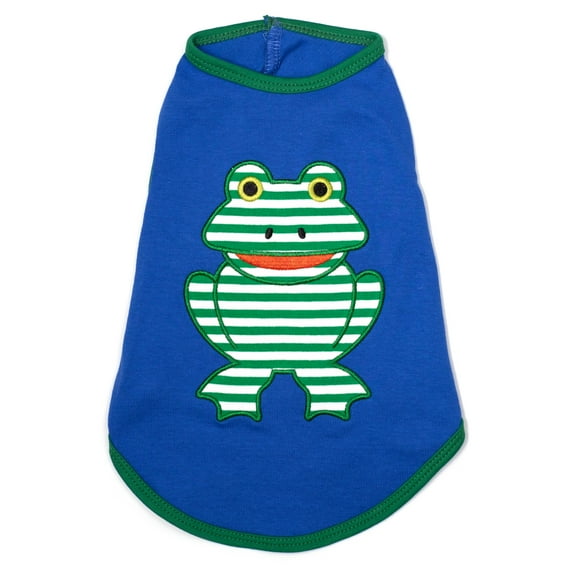 The Worthy Dog Appliqué Frog Graphic Stripe Sleeveless Dog Tee