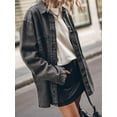 thumbnail image 2 of Womens Oversized Jean Jacket Casual Button Up Denim Overshirt Trendy Long Sleeve Denim Jacket Coat Dark Gray M, 2 of 7
