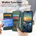 thumbnail image 6 of ELEHOLD for iPhone 15 Zipper Wallet Case,Magnetic Detachable RFID Flip Card Slots Stand Function Shockproof Full Protective Leather Case for iPhone 15,Green, 6 of 8