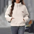 thumbnail image 5 of XPMWRP Womens Half Zip Sherpa Fleece Pullover Oversized Sweatshirt Warm Fuzzy Sweater Cropped Long Sleeve Outerwear White XL, 5 of 7