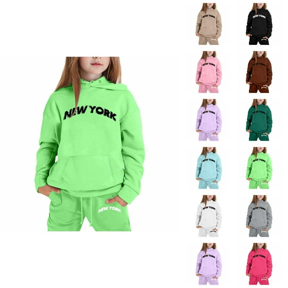 Girl Outfits Girls Sets Child Toddler Boys Girls Long Sleeve Solid Warm Hoodie Pullover Tops Pants Kids Outfits Sweat Suit