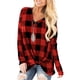 thumbnail image 5 of Sonducket Camiseta de mujer Camiseta suelta de manga larga Blusa larga Top de cuello en V de otoño Prendas para la parte del cuerpo Tela escocesa roja S, 5 of 6