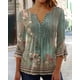thumbnail image 1 of Camiseta básica con botones y pliegues de manga corta con escote en V y estampado floral para mujer de moda de primavera y verano, 1 of 6