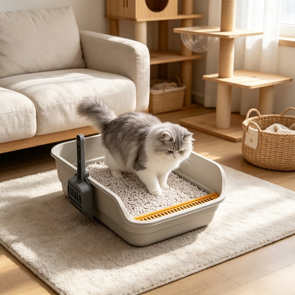 Open Top Cat Litter Box with High Sides, Splash-Proof Kitty Litter Pan with Removable Base, Easy Cleaning