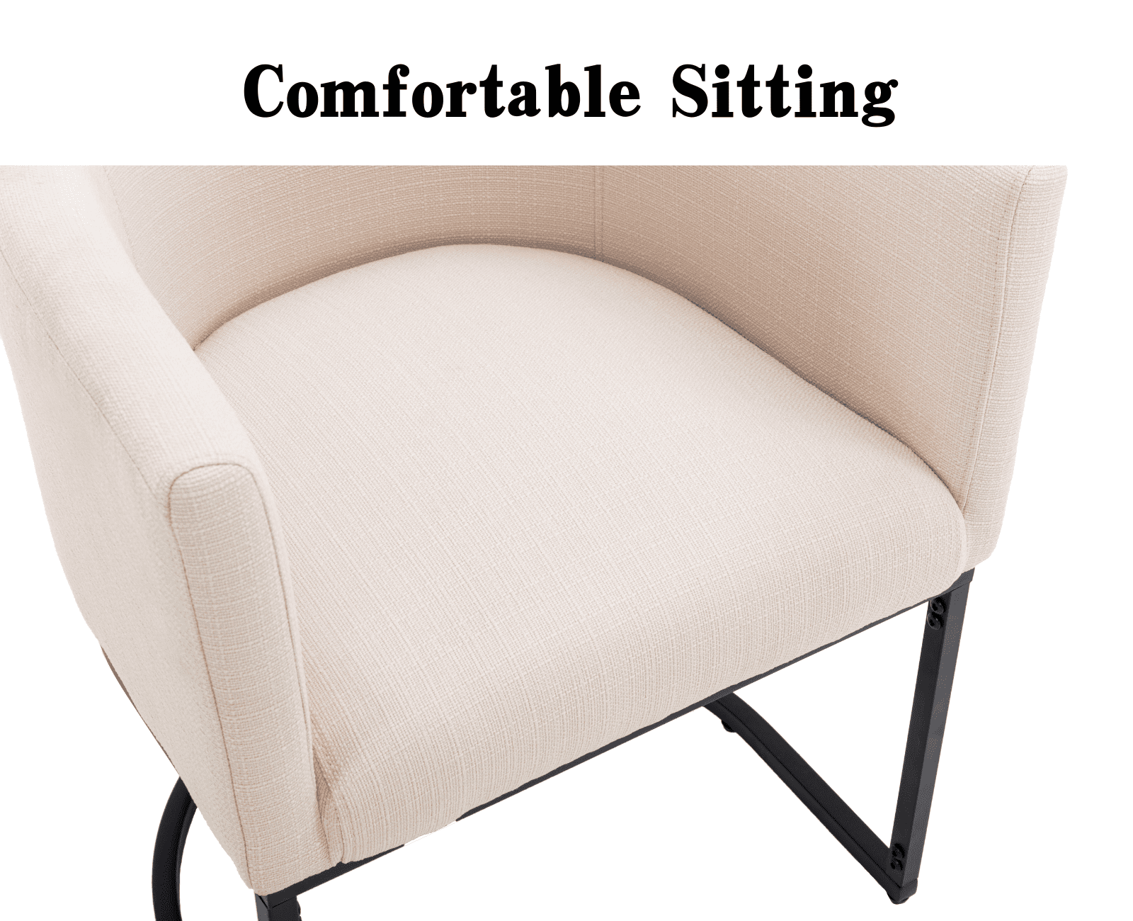 Guyou Modern Linen Dining Chair Set of 3, Mid-century Upholstered Barrel Kitchen Chairs Fabric Side Chair with Metal Legs and Curved Back for Living Room Dining Room Bedroom, Cream