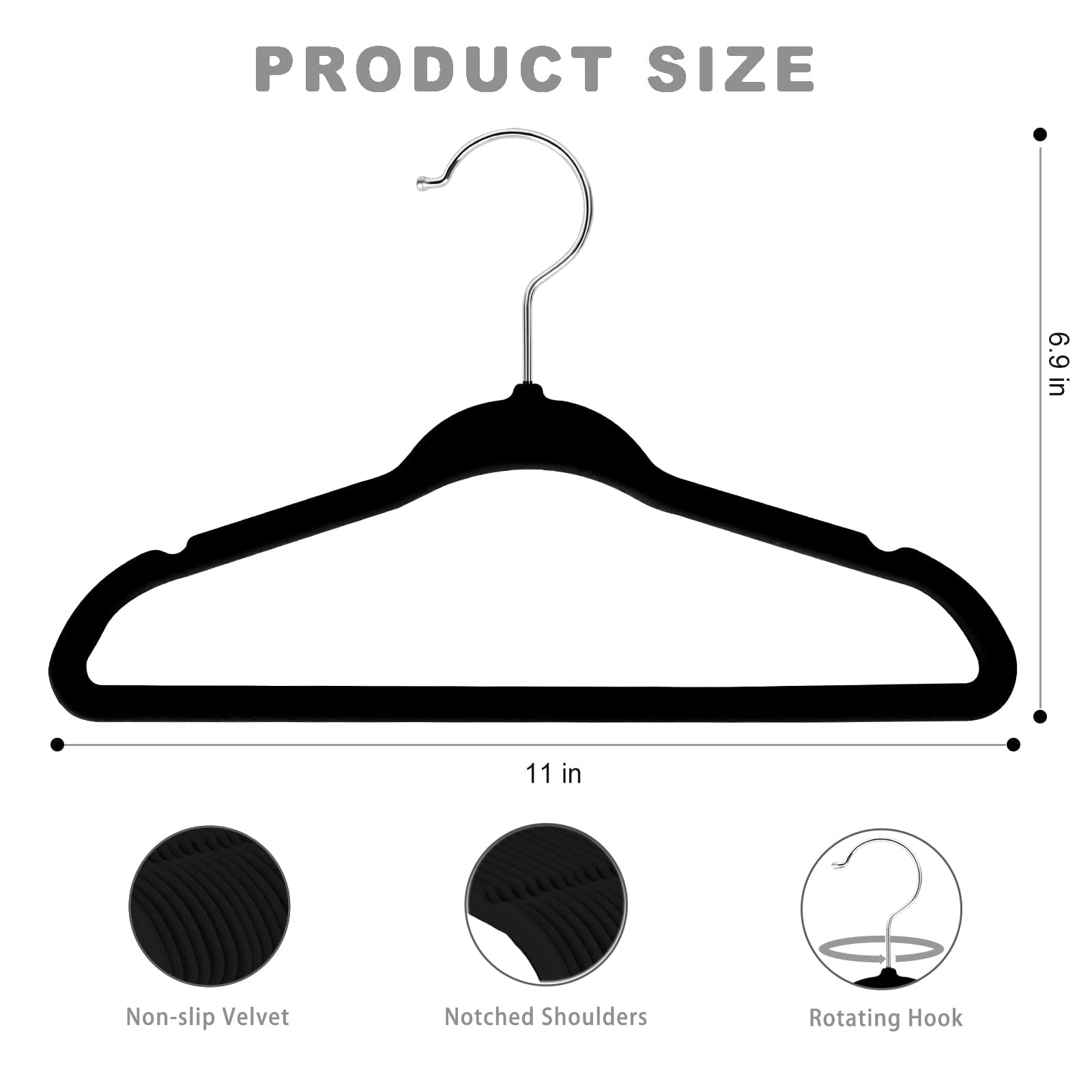 Black Baby-50 Pack 11 Inch Children's Clothes Non-Slip Hangers