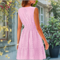 thumbnail image 6 of Women'S Summer Dresses 2025 Sleeveless V Neck Eyelet Hollow Out Swing A Line Beach Vacation Sun Dress Pink L, 6 of 7