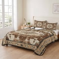 thumbnail image 2 of Full Quilt Set 78''x90'', Brown Boho Lightweight Bedspread Coverlet Set with 2 Pillow Shams, Retro Western Rustic Ethnic Tribal Patterns Breathable All Season Quilt Bedding for Bedroom/Guest Room, 2 of 9