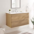 thumbnail image 2 of Wall Mount Sink Vanity Cabinet, White Oak, Wood, Mid Century Hotel Bedroom Bathroom, Modern Contemporary HB33378, 2 of 9