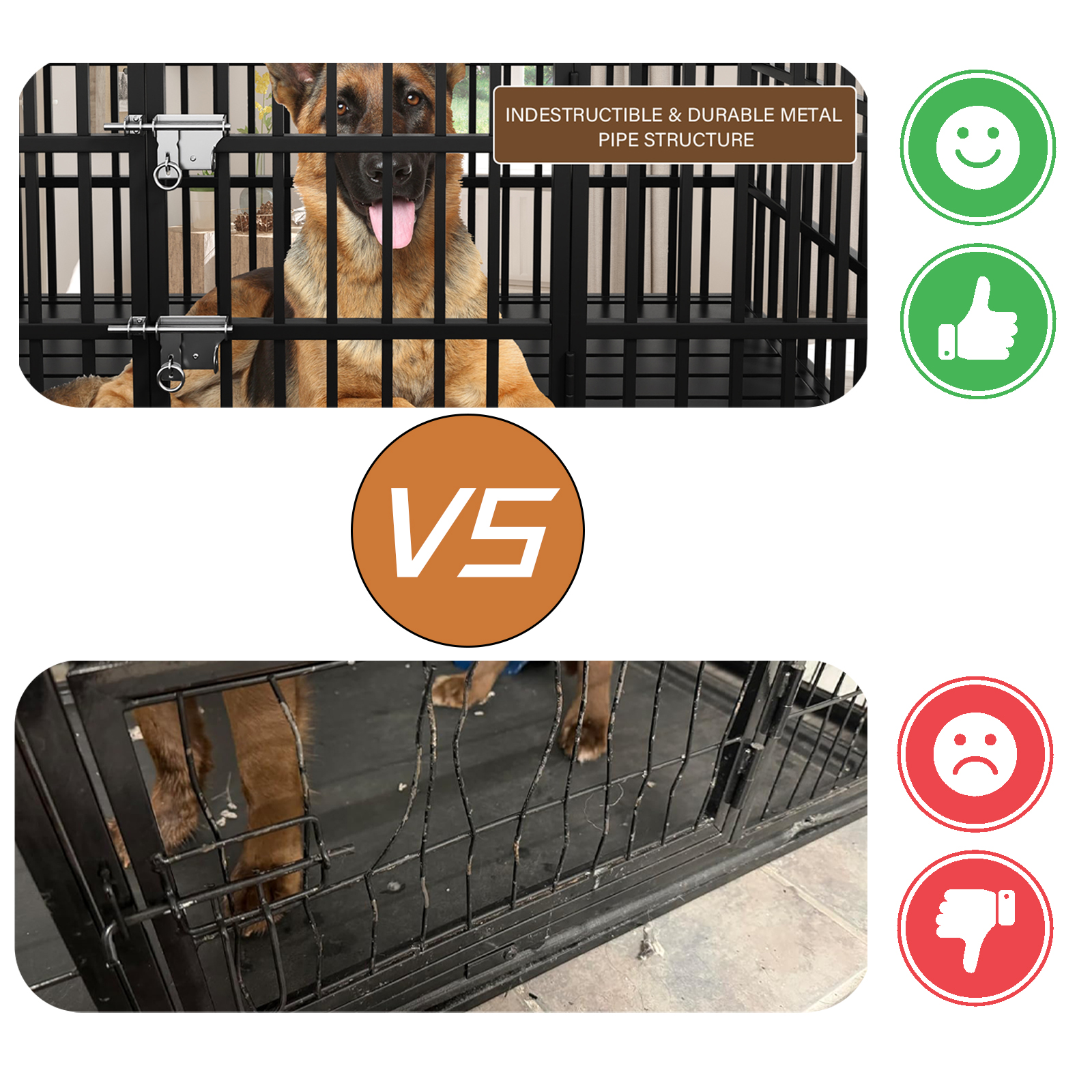 58 inch Heavy Duty Indestructible Dog Crate, Escape Proof Dog Cage Kennel with Lockable Wheels, High Anxiety Double Door, Extra Large Crate Indoor for Large Dog with Removable Tray