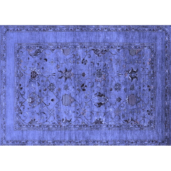 Ahgly Company Machine Washable Indoor Rectangle Oriental Blue Industrial Area Rugs, 7' x 9'