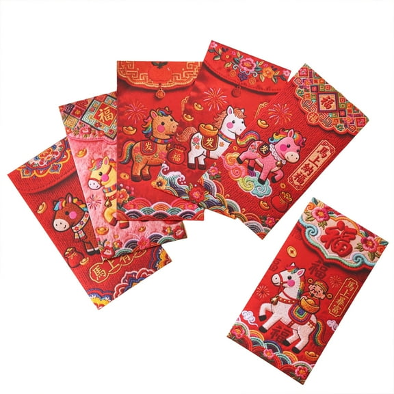 Specollect 12 Pcs Chinese New Year Red Envelopes Hong Bao, Lucky Money Gift Packets for Lunar Year Spring Festival Wedding Birthday Party, Auspicious Golden Designs