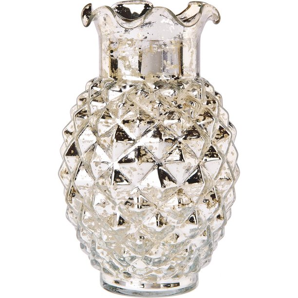 Luna Bazaar Vintage Mercury Glass Vase 6 Inch Willa Ruffled Pineapple Design Silver Decorative Flower Vase For Home Decor And Wedding Centerpieces Walmart Com Walmart Com