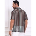 thumbnail image 3 of DARING DIVA Men's Striped Short Sleeve Button Down See Through Shirts S Gray Brown, 3 of 7