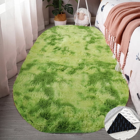 FUDAKUNA Soft Fluffy Green Area Rugs Oval 31" x 63" Fuzzy Plush Shaggy Carpet for Bedroom Living Room Kids Room Nursery Floor Mat