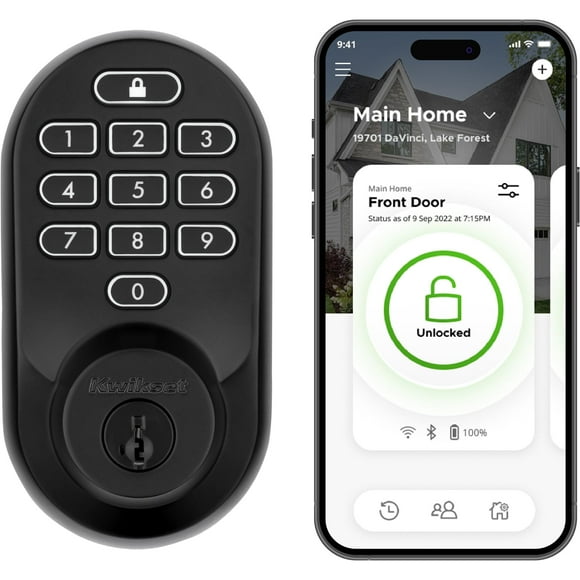Kwikset Halo Keypad Wi-Fi Cerradura de puerta inteligente con manija y palanca de entrada Prescott, cerrojo electrónico, control remoto de aplicación sin necesidad de concentrador, níquel satinado