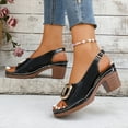 thumbnail image 4 of Ladies Dressy Sandals for Women 2025 Summer Trendy Leather Buckle Peep Toe Chunky High Heel Slingback Sandals, 4 of 8